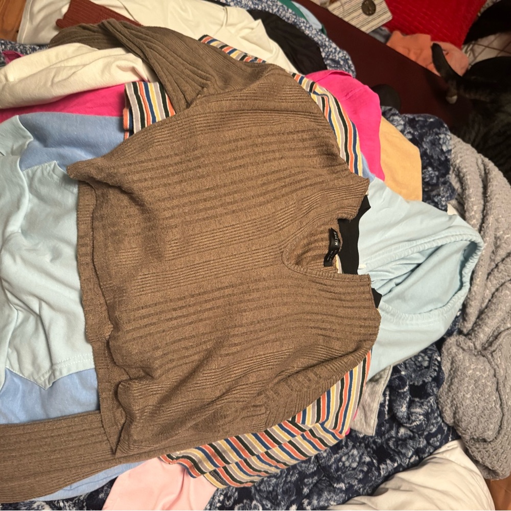 Brown Ribbed Women's Sweater Cropped